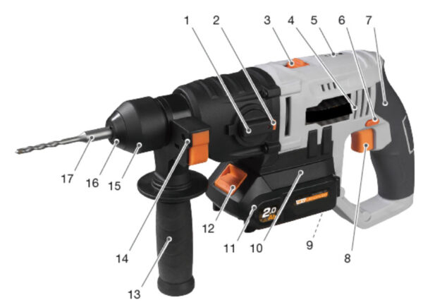 MARTILLO SDS 18 v LI-ION + 2 BAT de 2 Ah + CARGADOR (Ref: 1795/7062511C1B4AH)