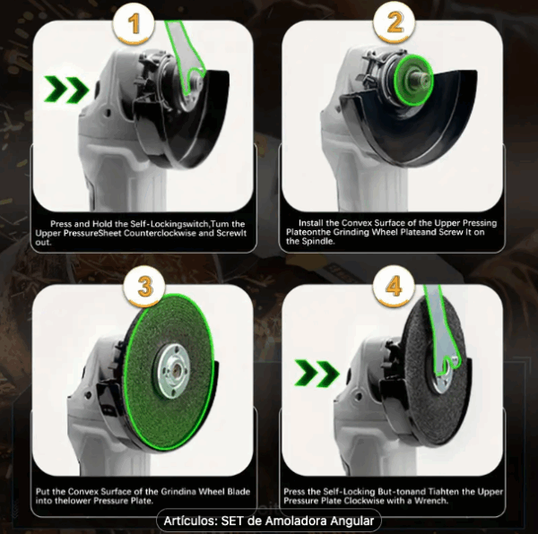 Juego Completo de Herramientas de Amoladora / Radial. Eléctrica 1400 w velocidad variable (Ref: 1994/AMOL1400WKIT-1) - Imagen 5