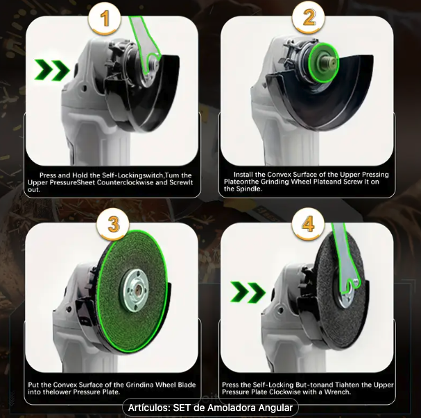 Juego Completo de Herramientas de Amoladora / Radial. Eléctrica 1400 w velocidad variable (Ref: 1994/AMOL1400WKIT-1) - Imagen 5
