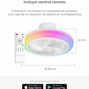 VENTILADOR TECHO Diam 46 cm LUZ y BLUETOOTH (Ref: REFERENCIA:5059/BXVENT01)