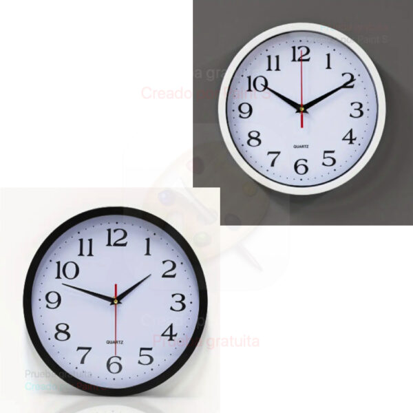 Reloj de pared silencioso con marco redondo de vidrio y plástico