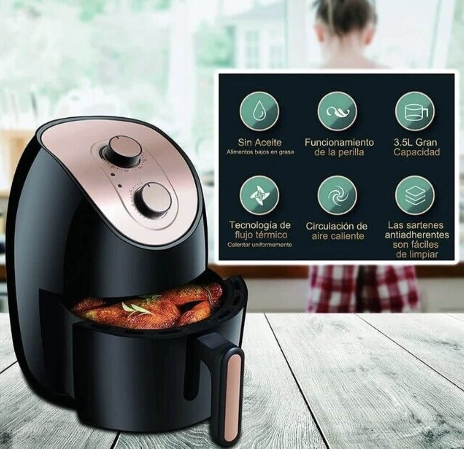 Freidora de Aire 4L - Cocina Saludable con Hasta 99% Menos Grasa (Ref: 5057/100026)
