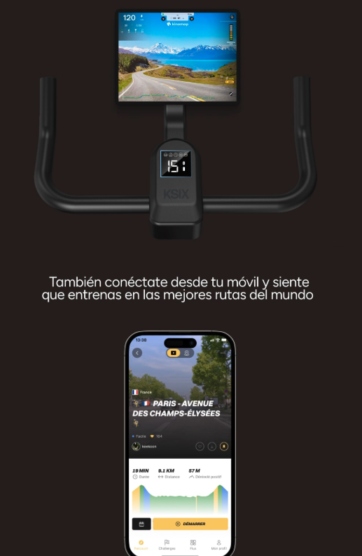 Bicicleta estática indoor, soporte para tablet y smartphone (no incluids), ajustable, compatible con apps Kinomap y Zwift, Negro (Ref: 5059/BFTKB01) - Imagen 14