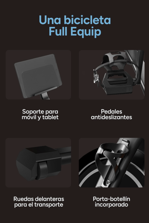 Bicicleta estática indoor, soporte para tablet y smartphone (no incluids), ajustable, compatible con apps Kinomap y Zwift, Negro (Ref: 5059/BFTKB01) - Imagen 18