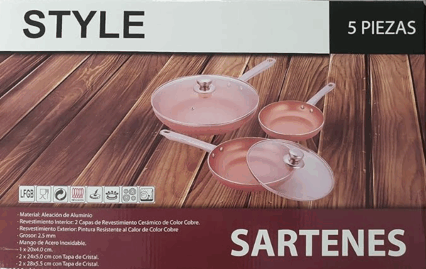 Juego de Sartenes Style 5 Piezas - 20cm/24cm/28cm, Revestimiento Cerámico de Cobre (Ref: 5057/100069) - Imagen 3