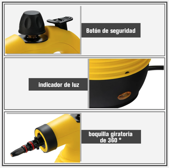 Vaporeta de Limpieza de Mano Portátil Multiusos - Con 9 Accesorios para Todo Tipo de Superficies (Ref: 5057/100077) - Imagen 3