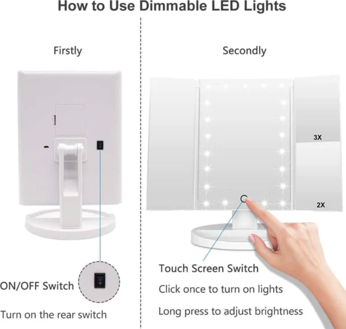 Espejo de Tocador de Maquillaje con Iluminación LED - Pantalla Táctil 3 Aumentos y Rotación Ajustable (Ref: 5057/100020) - Imagen 5