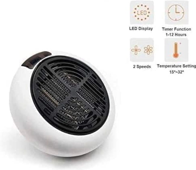 Mini Estufa Calentador Eléctrico 1350W - Enchufe Calefactor con Mando a Distancia y Pantalla LED (Ref: 5057/100047) - Imagen 3
