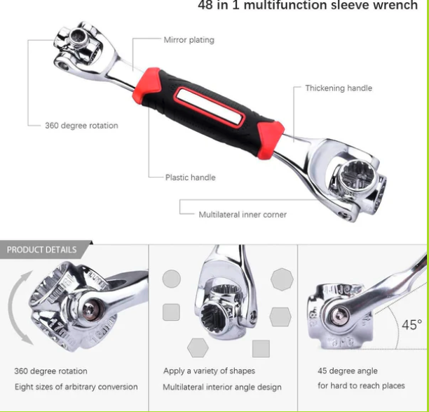 Llave Universal 48 en 1 - Herramienta Multifuncional para Reparación de Automóviles y otros usos profesionales (Ref: 5057/100038) - Imagen 3