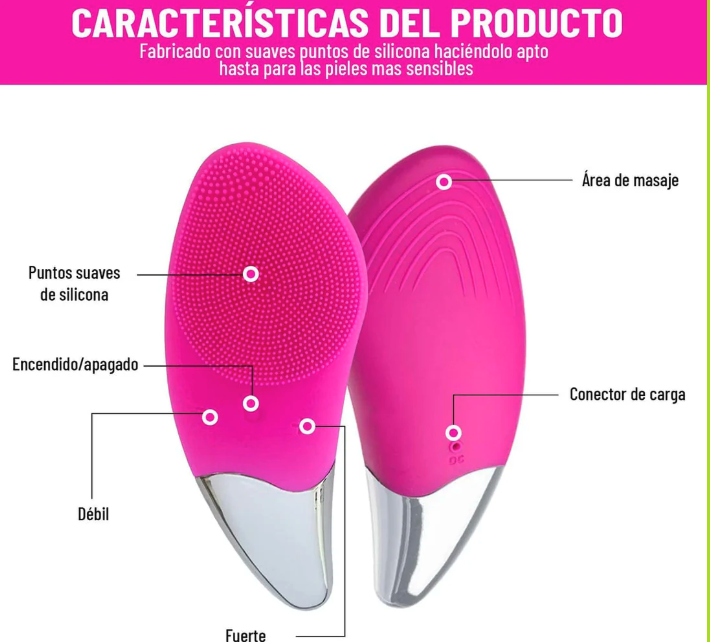 Cepillo Limpiador Facial Eléctrico - Masajeador Exfoliante de Silicona Recargable para Belleza y Cuidado de la Piel (Ref: 5057/100014) - Imagen 4