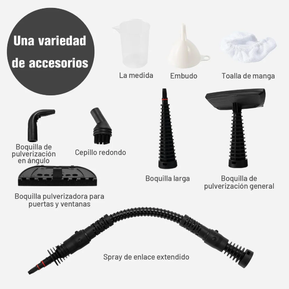 Vaporeta de Limpieza de Mano Portátil Multiusos - Con 9 Accesorios para Todo Tipo de Superficies (Ref: 5057/100077) - Imagen 4