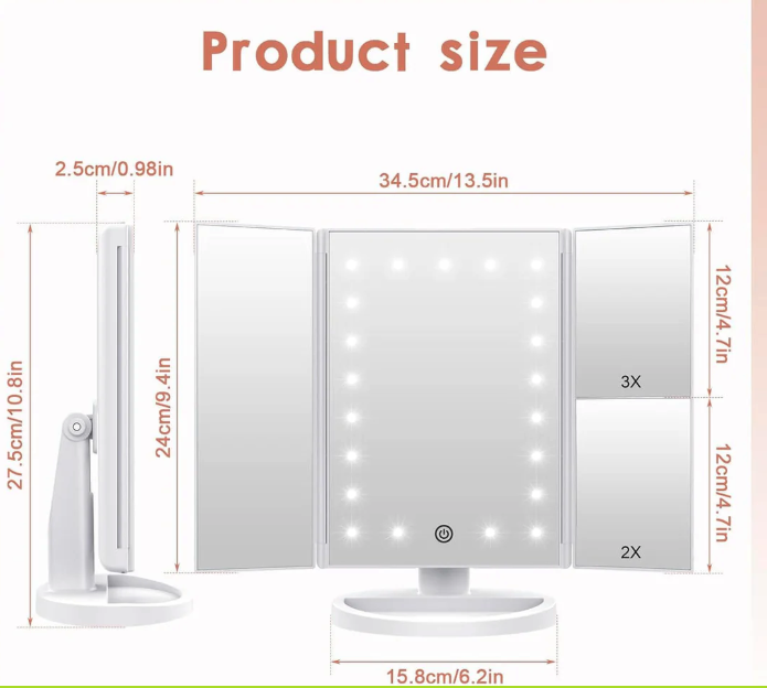 Espejo de Tocador de Maquillaje con Iluminación LED - Pantalla Táctil 3 Aumentos y Rotación Ajustable (Ref: 5057/100020) - Imagen 4