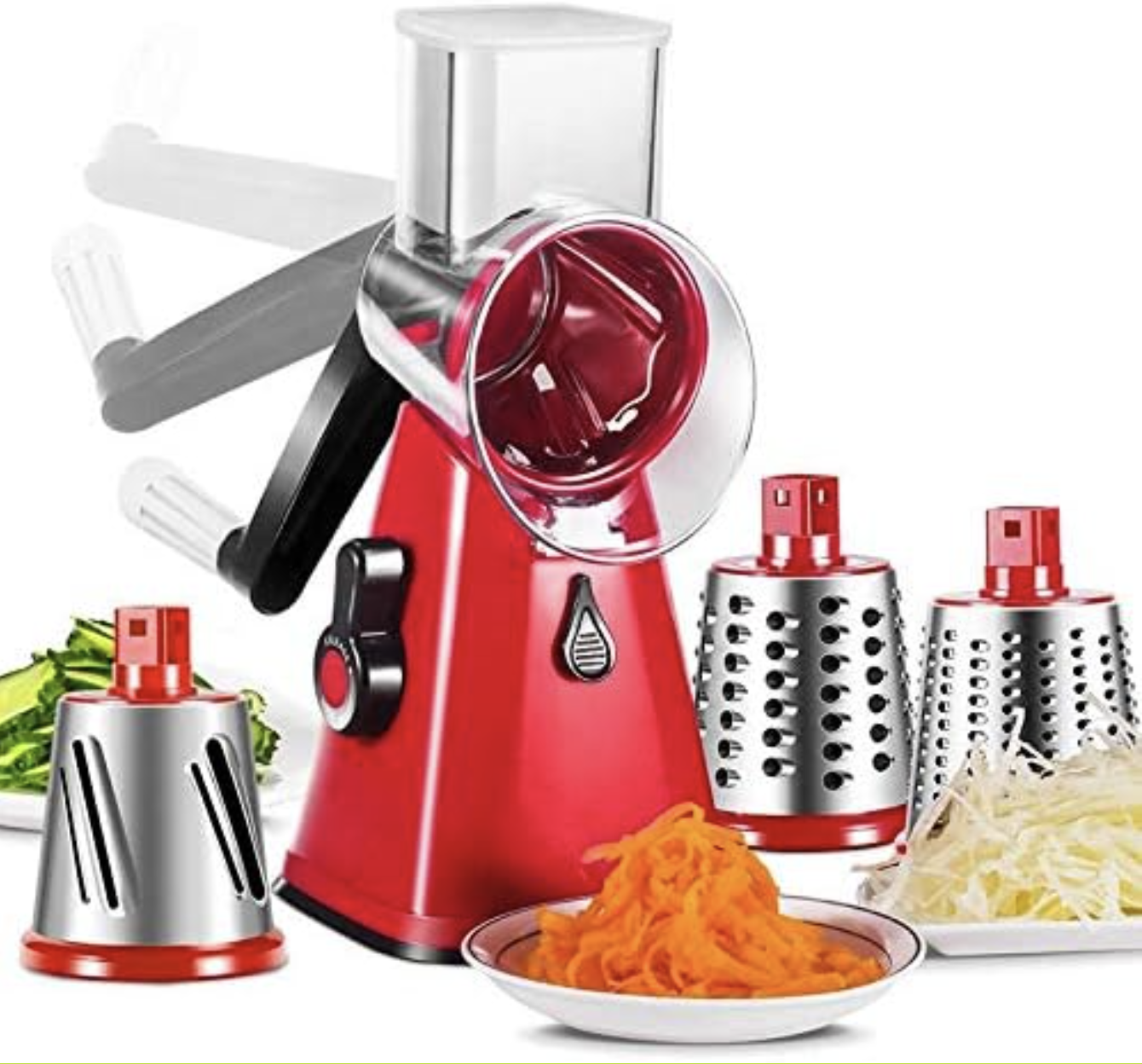 Rallador de Queso Rotativo con 3 Cuchillas de Acero Inoxidable - Cortador Redondo Multifuncional para Verduras y Frutos (Ref: 5057/100054)