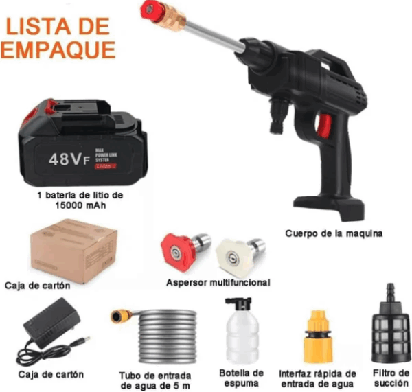 Pistola de Lavado de Alta Presión Inalámbrica - Hidrolavadora Portátil para Coches, Pisos y Jardines Ref: 5057/100051) - Imagen 5