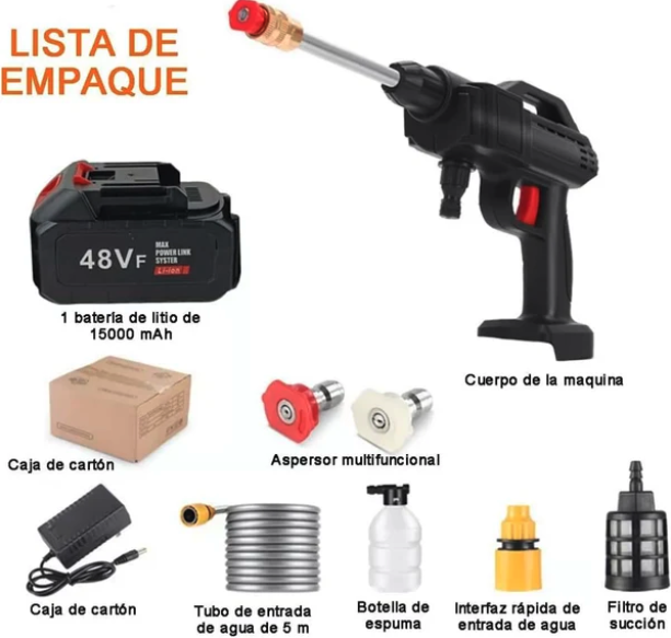Pistola de Lavado de Alta Presión Inalámbrica - Hidrolavadora Portátil para Coches, Pisos y Jardines Ref: 5057/100051) - Imagen 5