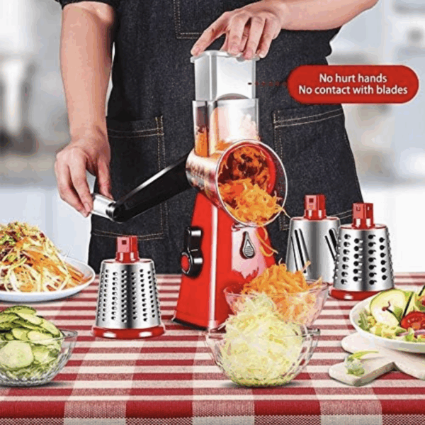 Rallador de Queso Rotativo con 3 Cuchillas de Acero Inoxidable - Cortador Redondo Multifuncional para Verduras y Frutos (Ref: 5057/100054) - Imagen 6