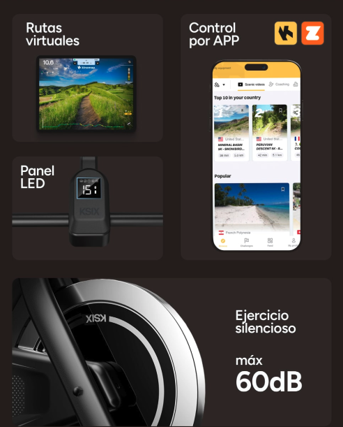 Bicicleta estática indoor, soporte para tablet y smartphone (no incluids), ajustable, compatible con apps Kinomap y Zwift, Negro (Ref: 5059/BFTKB01) - Imagen 7