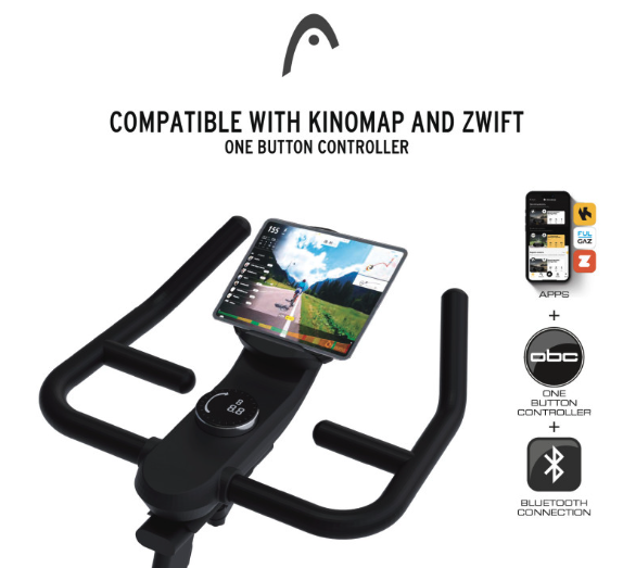 Bicicleta estática indoor HEAD, Pantalla LED, Compatible Kinomap, Zwift, 32 niveles, Negro (Ref: 5059/HDFT02) - Imagen 7