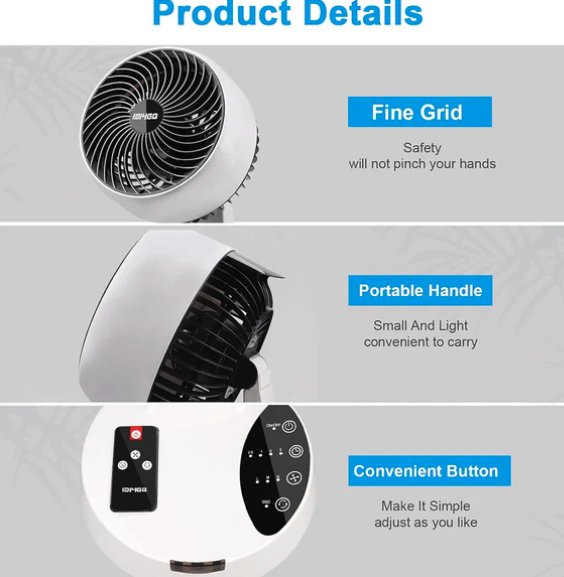 Ventilador Turbo Silencioso de Mesa con Circulación de Aire 3D - Temporizador, Mando a Distancia y Oscilación (Ref: 5057/100080) - Imagen 8