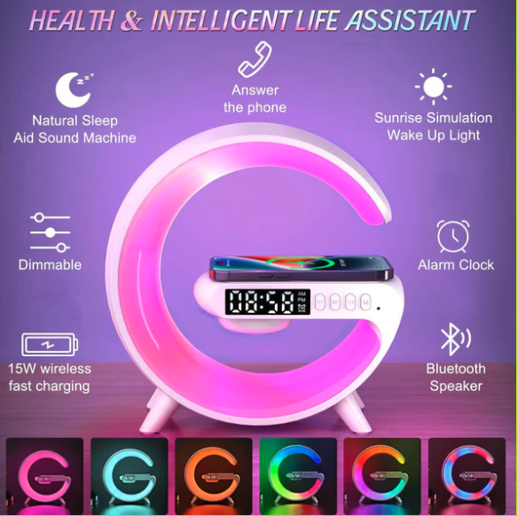 Lámpara de Escritorio LED Inteligente - Luz Ambiental con Carga Inalámbrica, Despertador y Altavoz Bluetooth (Ref: 5057/100030) - Imagen 9