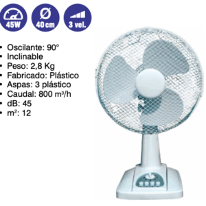 Ventilador sobremesa 45w D 40 cm 3 velocidades ( Ref: 841/MTO1441  )