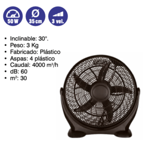 Ventilador 50 w  D35 cm  3 velocidades  ( Ref: 841/MTO1468  )