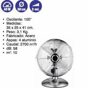 Ventilador sobremesa  40 w  D30 cm  3 vel ( Ref: 841/MTO1431  )