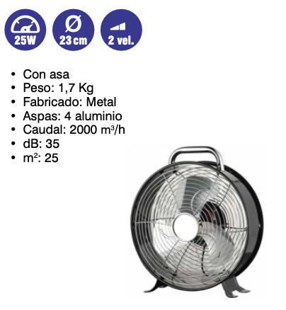 Ventilador sobremesa/suelo  25 w  D23  cm   2 vel ( Ref: 841/MTO1470  )