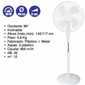 Ventilador de suelo   40w  D40  cm  3 vel ( Ref: 841/MTO1442  )