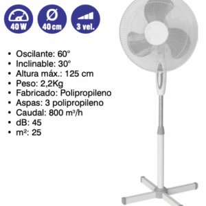 Ventilador  de suelo  40w  D40  cm  3 vel ( Ref: 841/MTO1443  )