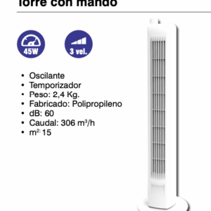 Ventilador  Torre con mando  45w  3 vel ( Ref: 841/MTO1457  )