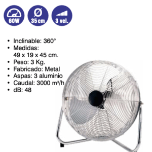 Ventilador - Circulador de aire    60 w  D35  cm  3 vel ( Ref: 841/MTO1481  )