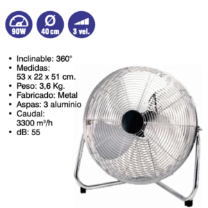 Ventilador - Circulador de aire   90w  D40  cm  3 vel ( Ref: 841/MTO1483  )