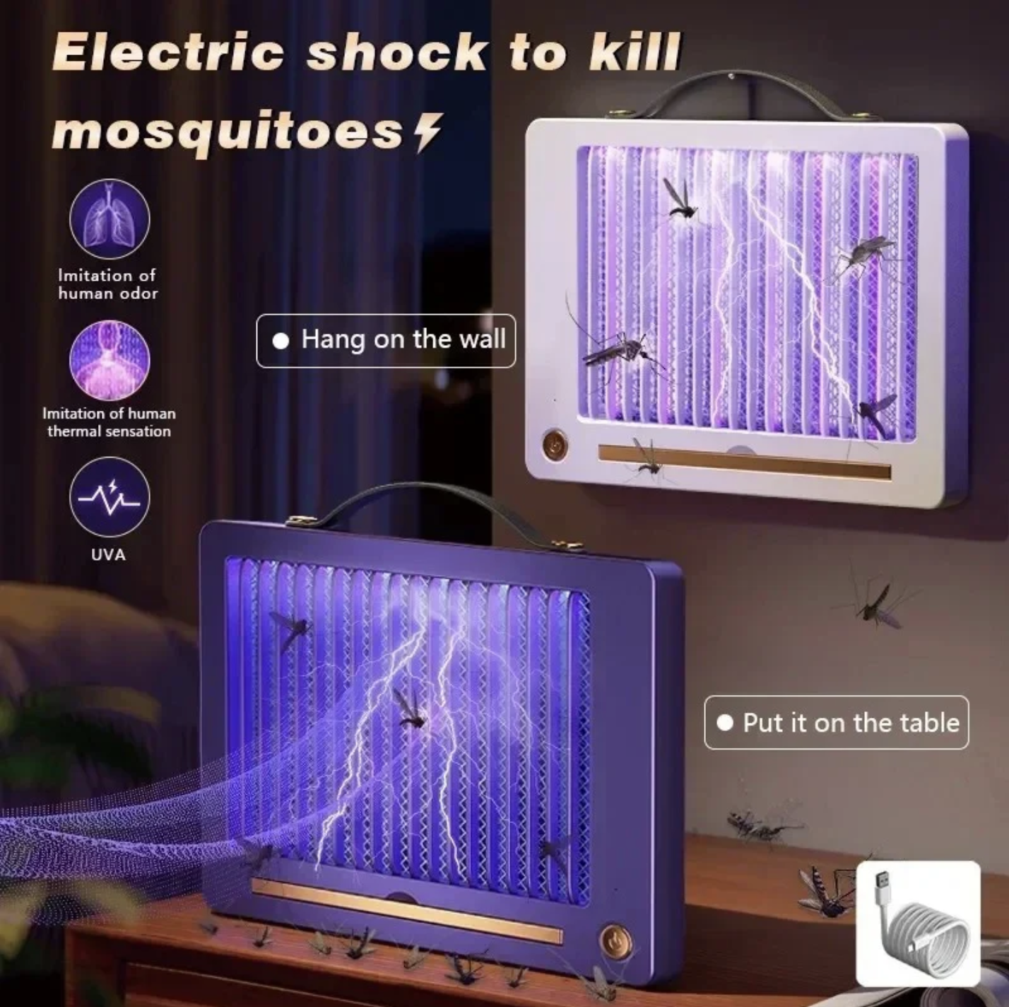 Lámpara Antimosquitos Eléctrica Recargable Blanca - Trampa Silenciosa con Luz UV, Interior y Exterior ( Ref: 5057/100127 ) - Imagen 4