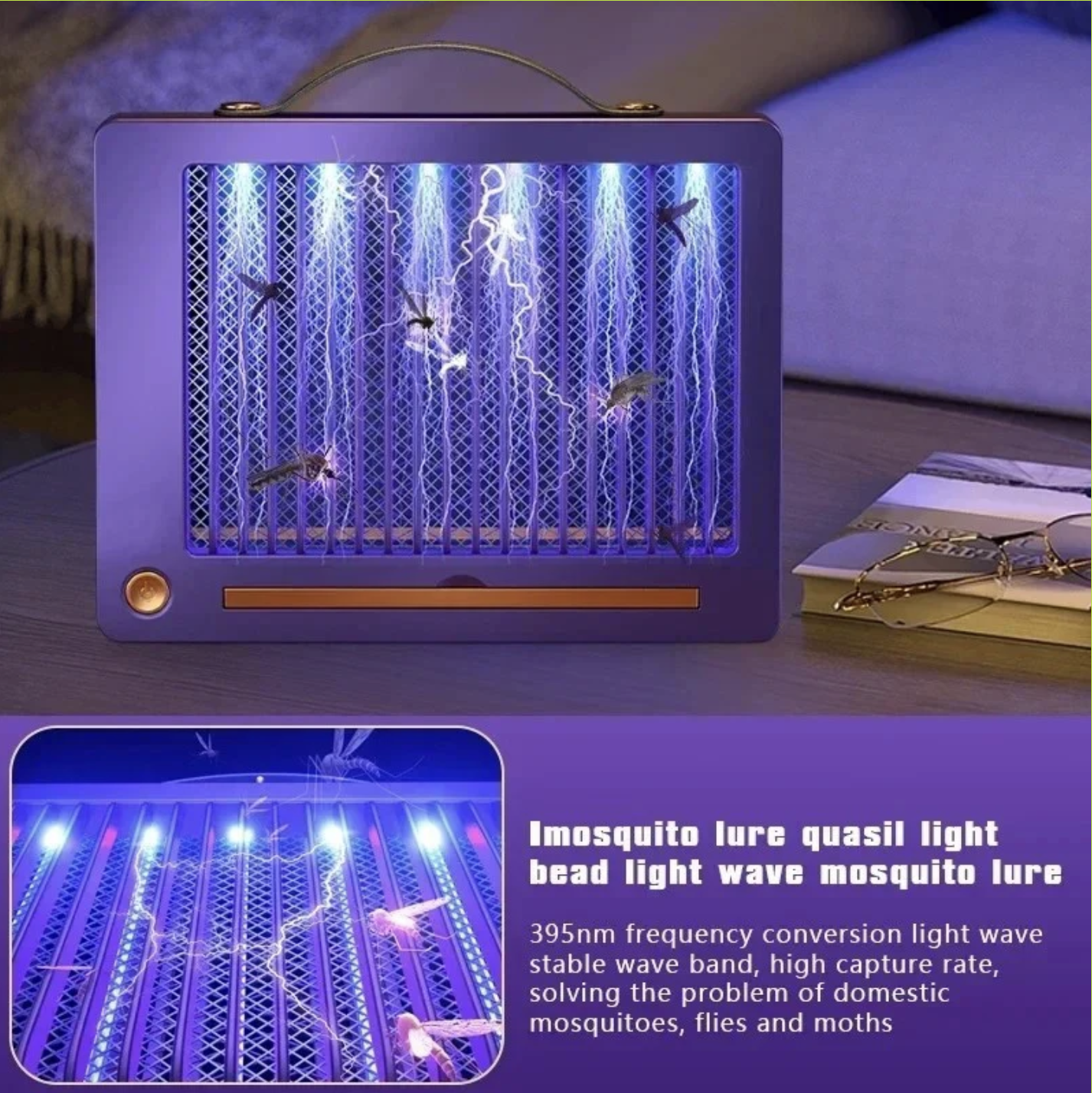 Lámpara Antimosquitos Eléctrica Recargable Blanca - Trampa Silenciosa con Luz UV, Interior y Exterior ( Ref: 5057/100127 ) - Imagen 6